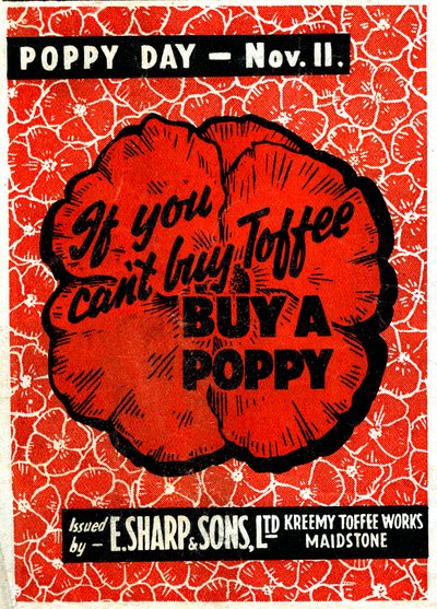 Pubblicità del toffee di E.Sharp e figlio con papavero della memoria, c.1942 da Unbekannt