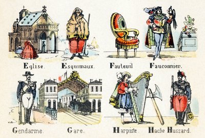 E chiesa eschimesi - F poltrona falconiere - G gendarme stazione - H arpista ascia ussaro - Alfabeto - intrattenimento per bambini - Immagini d