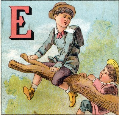 Lettera E: ragazzo in equilibrio su un ramo d