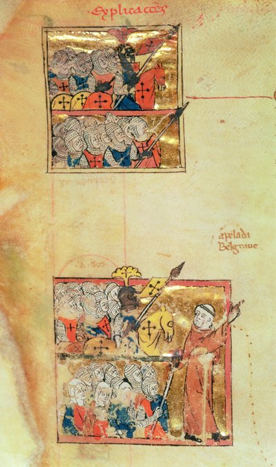 Due miniature che mostrano i crociati guidati da Pietro l