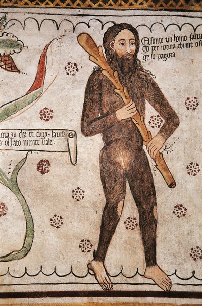 Ego sonto un homo salvadego per natura, chi me ofende ge fo pagura (sono un uomo selvaggio per natura, chi mi offende gli metterò paura), affresco, Museo Homo Salvadego, Sacco, Cosio Valtellino, Lombardia, Italia da Benjamin Baud