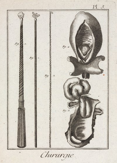 Strumenti chirurgici moderni e diagrammi delle parti del corpo da Unbekannt