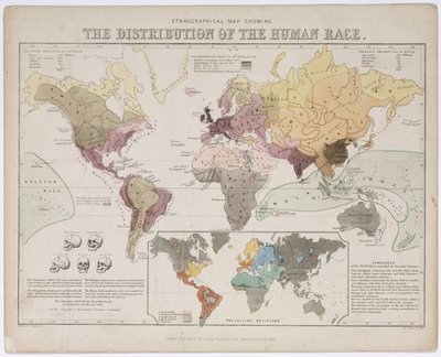 Mappa etnografica che mostra la distribuzione della razza umana da Unbekannt