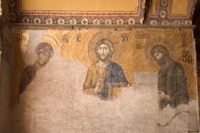 Europa-Asia, Turchia, Istanbul, Museo di Aya Sofya (537 d.C., ex moschea e chiesa), pannello a mosaico con Cristo, Maria e Giovanni Battista da Unbekannt