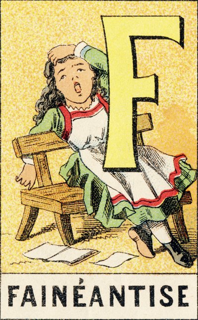 F : Pigrizia - Incisione tratta da ABCD delle bambine. Pellerin & Cie, stampatore-editore, Épinal, circa 1890. Serie A. Dimensioni: 19 x 13,5 cm. da Unbekannt
