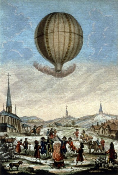 Primo volo in mongolfiera dei fratelli Montgolfier ad Annonay da Unbekannter Künstler