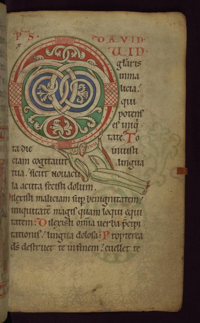 Foglio 64 dal Salterio di Claricia: Claricia che si dondola sulla Q iniziale, fine XII - inizio XIII secolo da Unbekannt