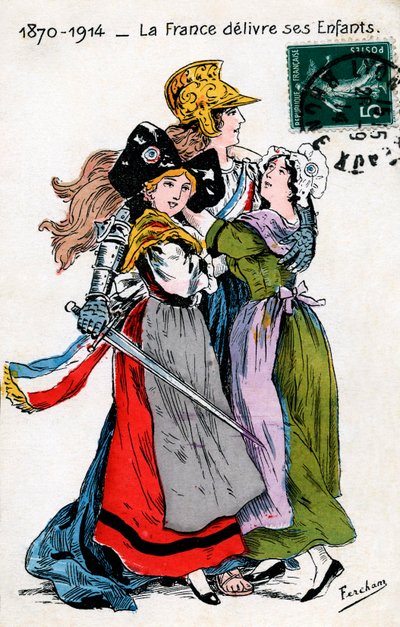 La Francia che consegna i suoi figli (Alsazia e Mosella, Lorena), cartolina di Fercham da Unbekannt
