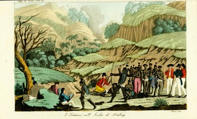 Esploratori francesi che disegnano i nativi sull