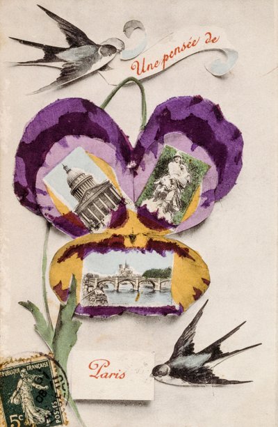 Cartolina di auguri francese con elementi floreali da Unbekannter Künstler