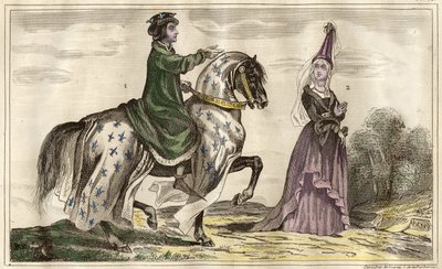 Re francese Carlo IV (1322) e Jeanne de Flandre (1295-1374) contessa di Montfort (1340), incisione di Rebel da Unbekannt