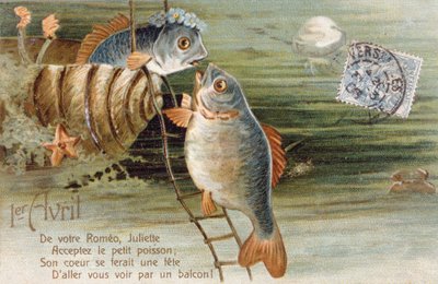 Cartolina francese con immagine di due pesci da Unbekannter Künstler
