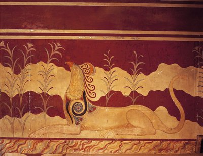 Affresco su una parete, Sala del Trono, Palazzo di Minosse, Cnosso, Creta, Grecia da Benjamin Baud