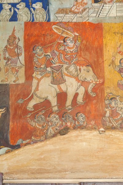 Affreschi che adornano le pareti di Wat Bo raffiguranti scene dal Reamker, Siem Reap, Cambogia da Unbekannter Künstler