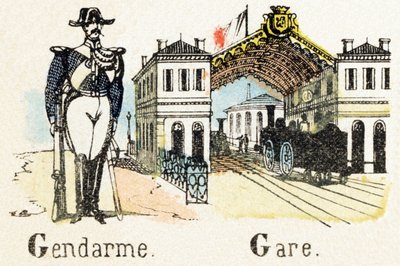 G - Gendarme Stazione - Alfabeto - intrattenimento per bambini - Immagine epinal, serie popolare c.1890 (illustrazione) da Unbekannt