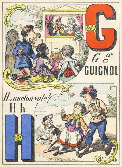 G H : Guignol, Hanneton vola! - Alfabeto dei Giochi, c.1890 (illustrazione) da Unbekannt