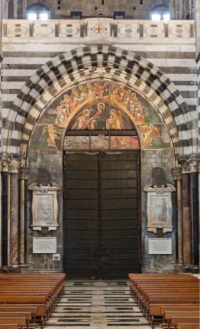 Genova, Duomo (Cattedrale di San Lorenzo), interno, endonartece: vista della controfacciata e del portale principale da Unbekannter Künstler