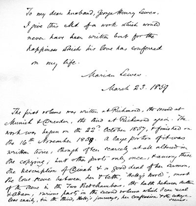 Dedica calda e amorevole di George Eliot al suo 