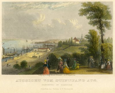 Germania, Amburgo, Elbhoehe, vista dallo Stintfang sul fiume Elba, incisione in acciaio colorata a mano di A. H. Payne, Lipsia, pubblicata da G. W. Niemeyer, circa 1850 da Unbekannter Künstler