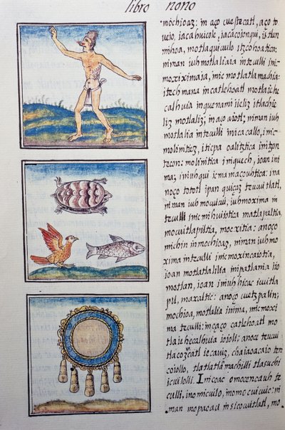 Orafo, pagina dal Codice Fiorentino, versione bilingue in spagnolo e nahuatl, Storia generale delle cose della Nuova Spagna, del missionario spagnolo Fray Bernardino de Sahagún. Civiltà azteca da William M. Timlin