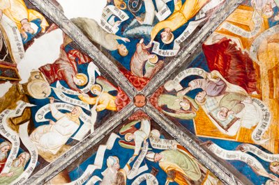 Affresco gotico; elogio della virtù; censura del vizio; con scrittura; 10. chiostro; Cattedrale; Bressanone; Alto Adige; Italia; Europa da Unbekannt