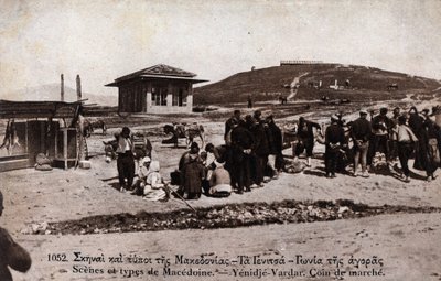 Grecia, Macedonia, Giannitsa: marcia a Yenidje Vardar - Cartolina 1914-1918 da William M. Timlin