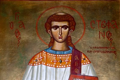 Cristianesimo ortodosso greco; icona di San Stefano nella Chiesa di Agios Stefanos; Lesbo; Mar Egeo; Grecia; Europa da Unbekannt