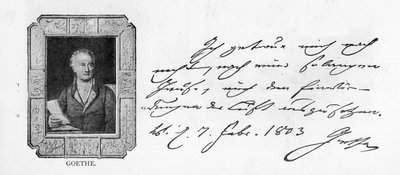 Scrittura e firma di Goethe da Unbekannt