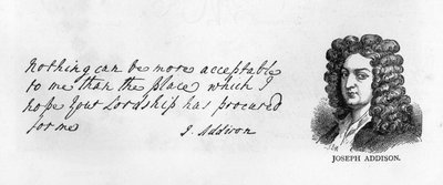 Scrittura e firma di Joseph Addison da Unbekannt