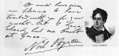 Scrittura e firma di Lord Byron, marzo 1822 da Unbekannt