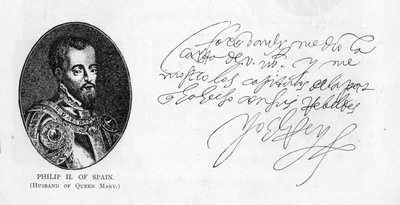 Scrittura e firma di Filippo II, Re di Spagna da Unbekannt