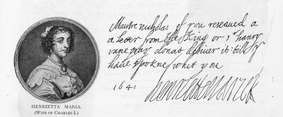 Scrittura e firma della Regina Enrichetta Maria da Unbekannt