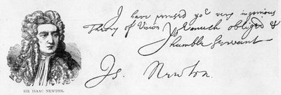 Scrittura e firma di Sir Isaac Newton da una lettera a William Briggs, M.D., scritta dal Trinity College, Cambridge, 20 giugno da Unbekannt