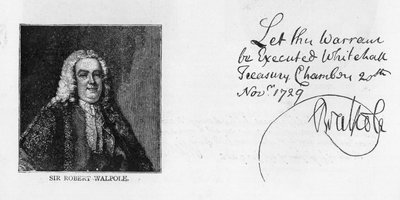 Scrittura e firma di Sir Robert Walpole da Unbekannt