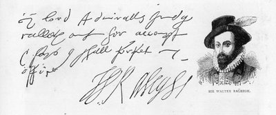 Scrittura e firma di Sir Walter Raleigh da Unbekannt