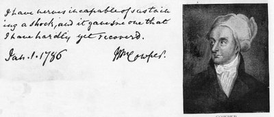 Scrittura e firma di William Cowper da Unbekannt