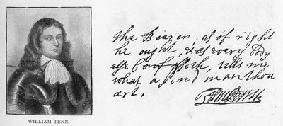 Scrittura e firma di William Penn da una lettera a Sir Robert Southwell da Unbekannt