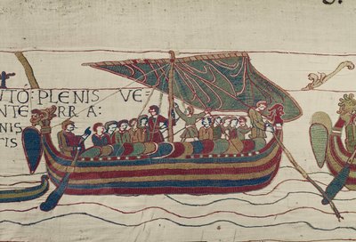 Le navi di Harold sono spinte nel territorio del Conte Guy di Ponthieu, Arazzo di Bayeux da Unbekannt