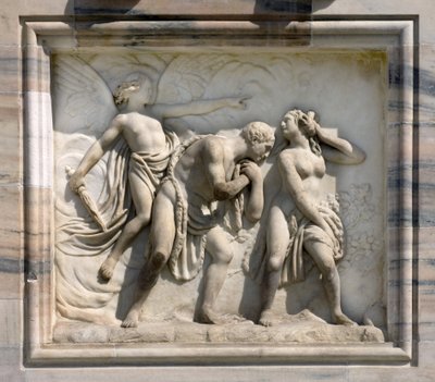 Alto rilievo raffigurante Adamo ed Eva Cacciati dal Paradiso di Carlo Maria Giudici. 1791. Cattedrale (duomo) di Milano, Italia da Unbekannt