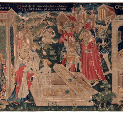Storia di San Piat e San Eleuterio, anche chiamato arazzo di Arras. Ordinato dal canonico Toussaint Prier, cappellano del duca di Borgogna, fine XIV secolo-inizio XV secolo. 22m x 2m. (dettaglio) da Alec Hunter
