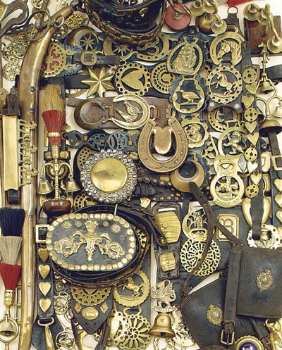Placche di ottone per cavalli e martingale in pelle montate, fine XIX / inizio XX secolo da Unbekannt