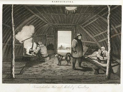 Capanna del Kamchatka (penisola estrema orientale della Russia) e slitta da trasporto, circa 1810 da Unbekannt