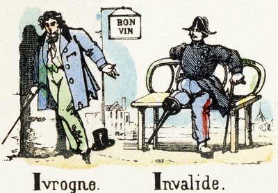 I - Ubriacone Invalido - Alfabeto - intrattenimento per bambini - Immagine epinal, serie popolare c.1890 (illustrazione) da Unbekannt