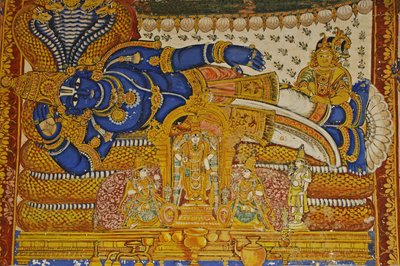 India, Tamil Nadu, Srirangam, Tempio Indù di Sri Ranganathasvami (orig 10° secolo), dipinto murale di Vishnu da Unbekannt