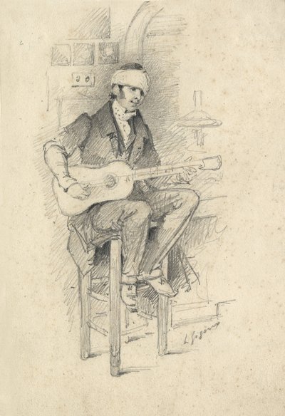 Giovane chitarrista ferito, Francia, c.1830 (schizzo) da Unbekannter Künstler