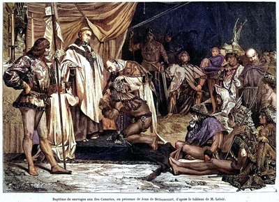 Jean de Bethencourt, gentiluomo normanno, Barone di Saint Martin le Gaillard, conquistò e cristianizzò le Isole Canarie nel gennaio 1405, dalla rivista 