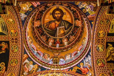 Gesù come Pantocratore, Cattedrale bizantina di Minas con affreschi colorati, Heraklion (foto) da Unbekannter Künstler