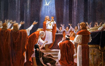 Re Amfortas che tiene il Santo Graal (da Parsifal di Wagner), inizio XX secolo da Unbekannter Künstler