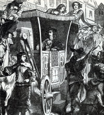Re Carlo I insultato dalla folla dopo il fallito tentativo di arrestare i cinque membri del parlamento John Pym, John Hampden, Denzil Holles, William Strode e Arthur Haselrig il 4 gennaio 1642. XIX secolo (incisione da 