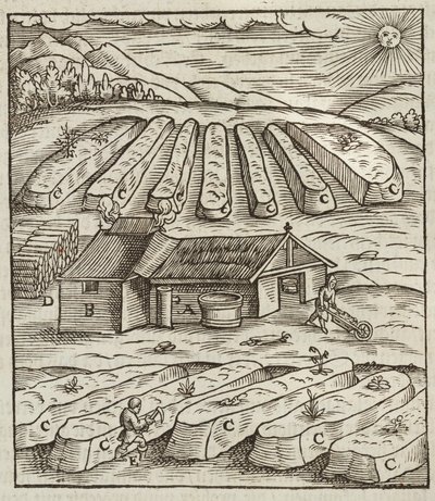 Preparazione del salnitro - Incisione tratta da Descrizione dei minerali e dei principali metodi di sfruttamento minerario, di Lazarus Ecker da Unbekannt